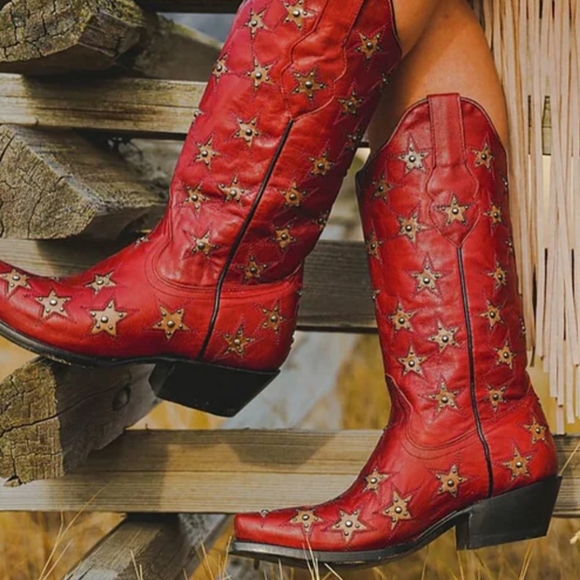 Black Star Marfa Western Boots - Snip Toe in Cherry Color SIZE 7.5 - Picture 14 of 14